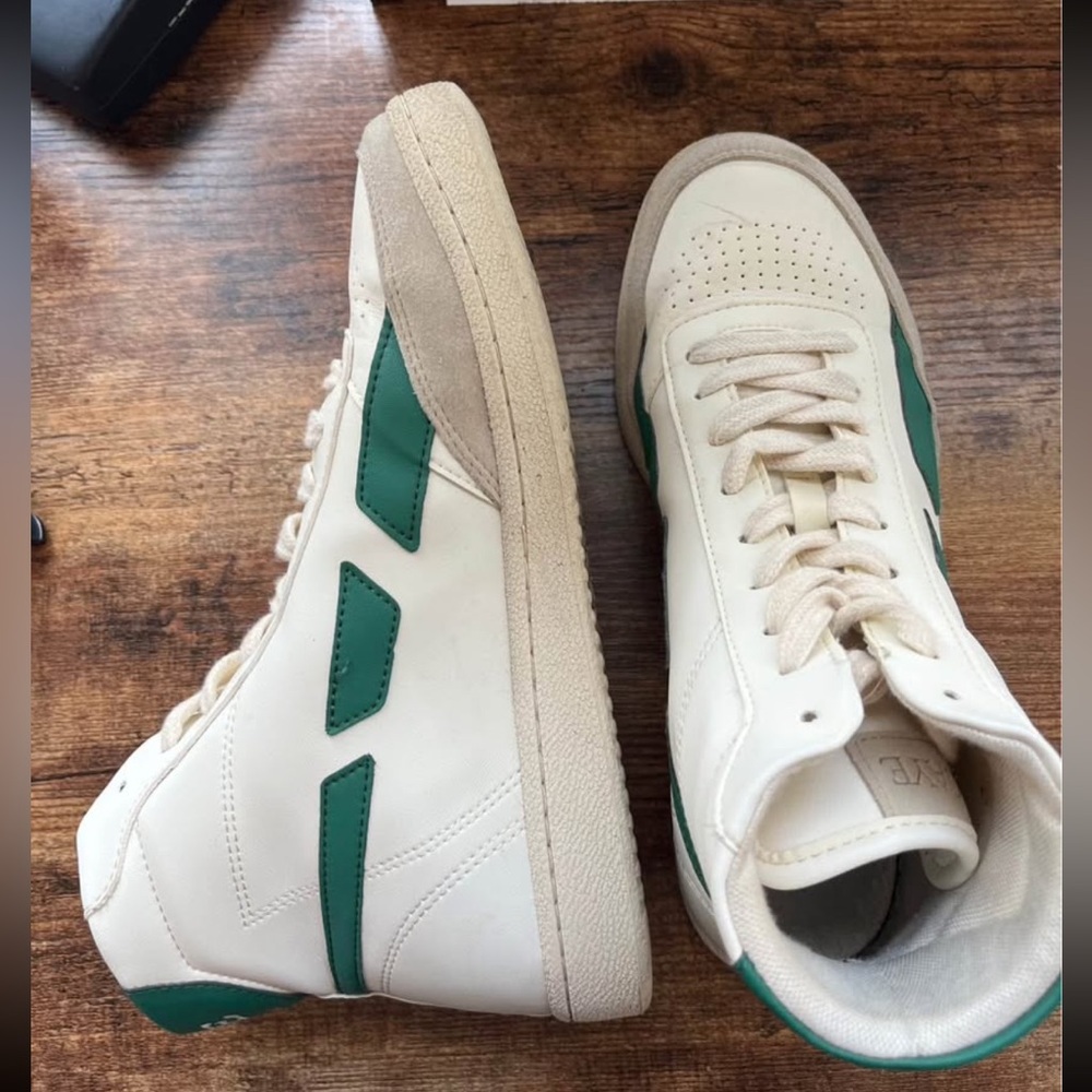White and Green High-Top Sneakers with Retro Design
